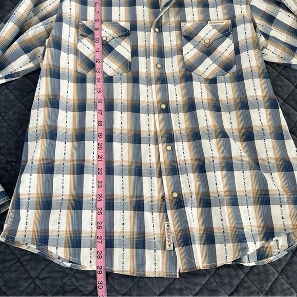 Lucky Brand Men Large Pearl Snap Western Long Sleeve Gray Tan Flannel Shirt U - Picture 7 of 8